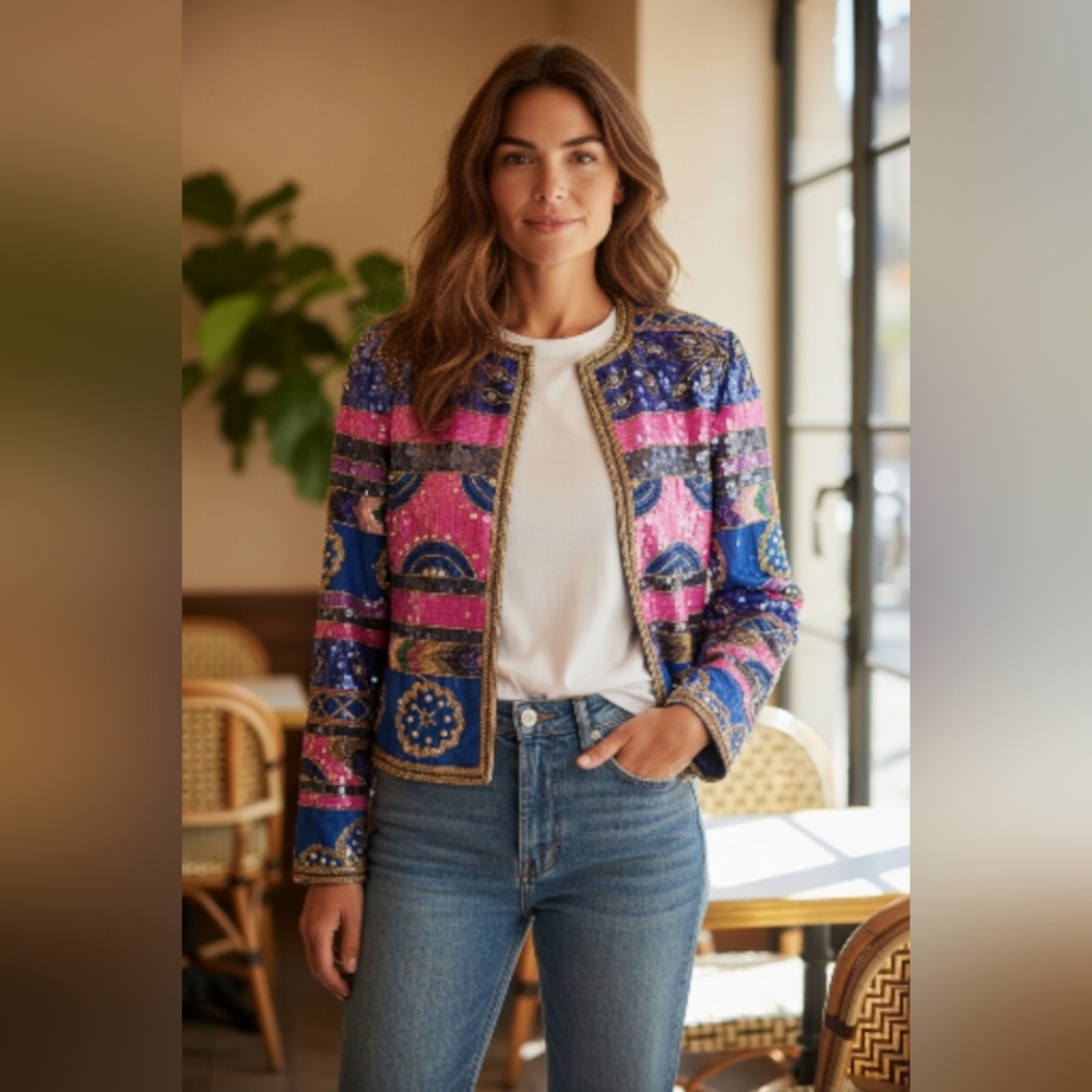 PAPËLL BOUTIQUE EVENING Women's Multicolor Embellished Blazer Size Small - Picture 10 of 10